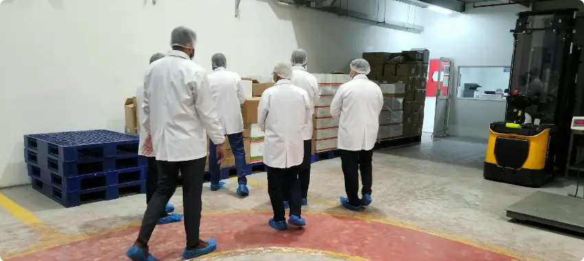 HACCP food safety inspection in UAE warehouse with trained staff following hygiene protocols